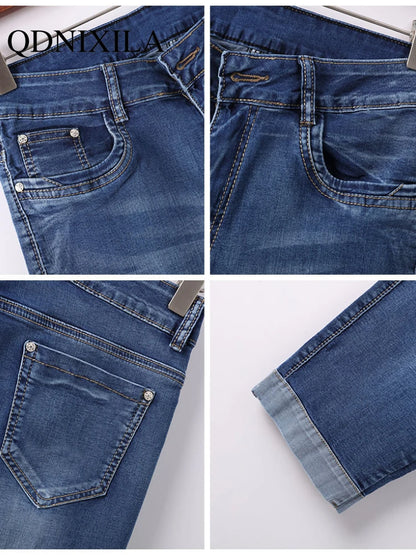 Woman's Jeans Denim Pants Ladies Cropped Trousers Skinny  Knee Length
