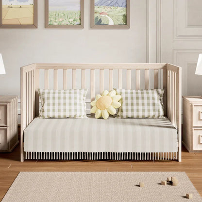 11-in-1 Convertible Baby Crib With Removable Wheels, Washed Natural, 4 Mattress Heights, Pinewood