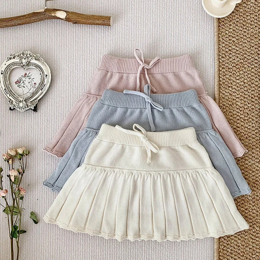 Spring Toddlers Girls Knitted Layered Skirts Ruffles Girls Pleated Skirts