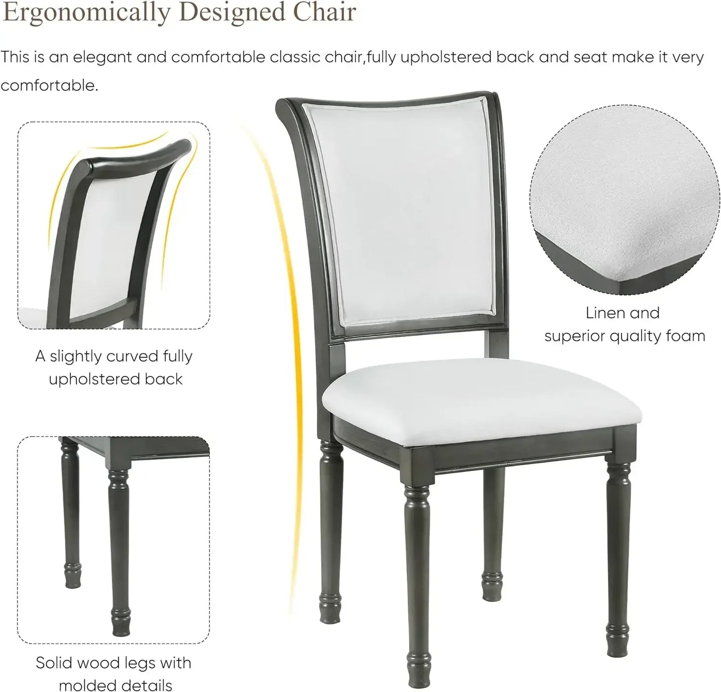 7-Piece Kitchen Dining Table Set for 6, Wood Kitchen Table and 6 Upholstered Chairs with Backrest