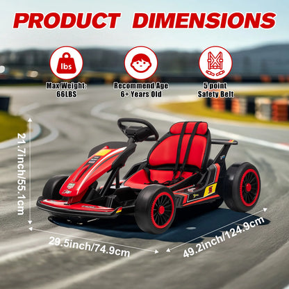 Electric Go Kart, Drift Cart for 6+ Kids Gifts, Kids Go Kart with Safety Belt