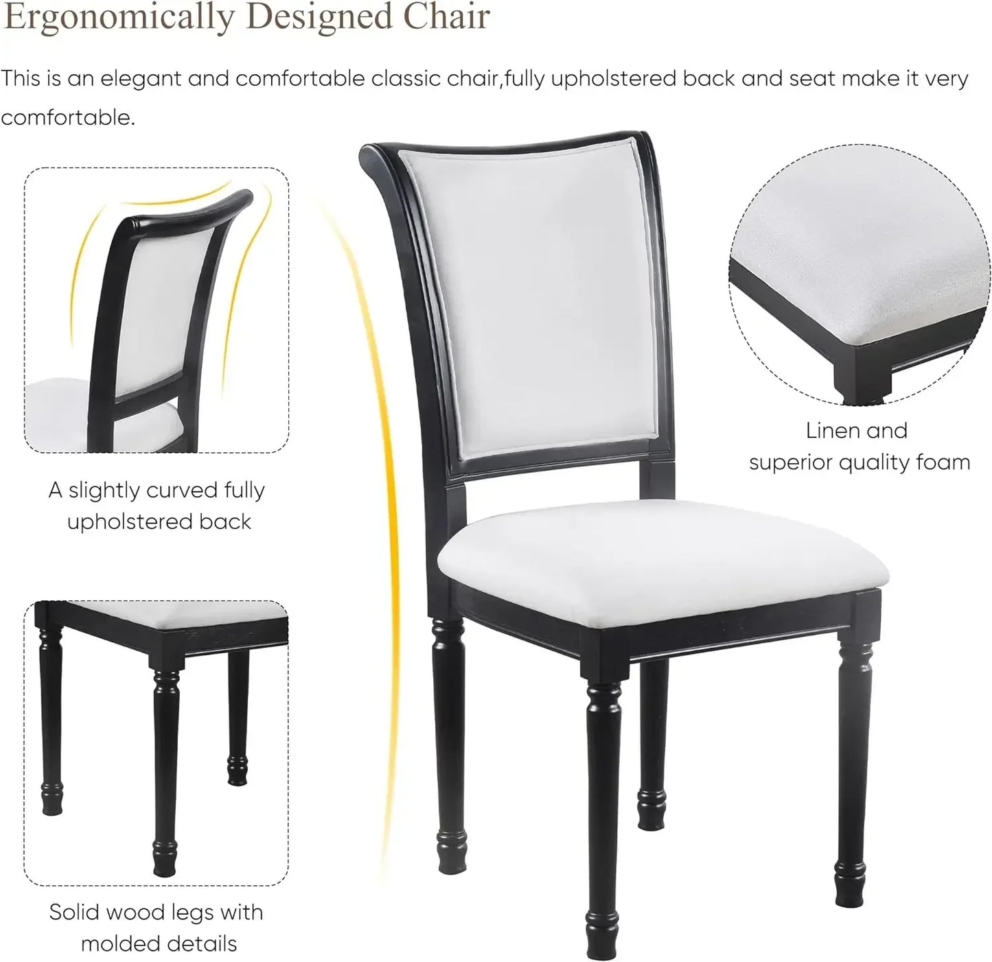 7-Piece Kitchen Dining Table Set for 6, Wood Kitchen Table and 6 Upholstered Chairs with Backrest