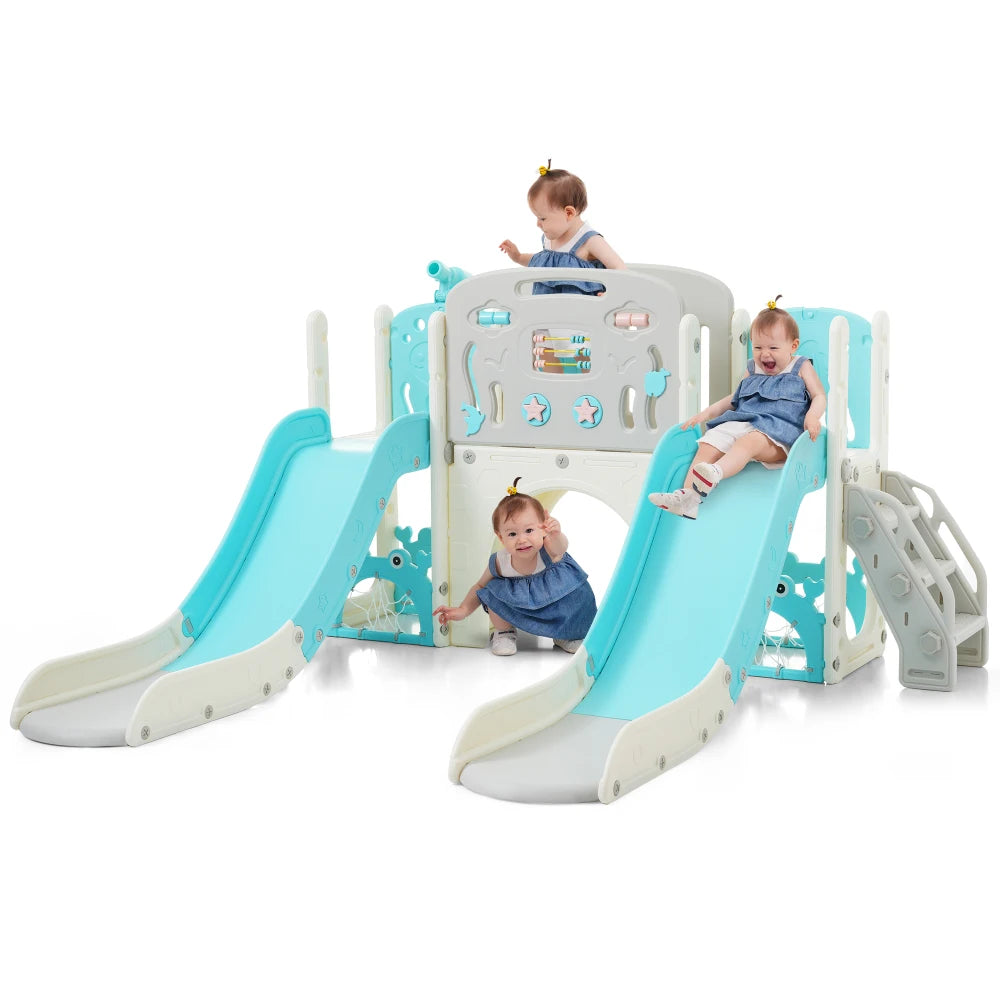 11 in 1 Toddler Slide,  for Ages 1-3 with Basketball Hoop, Playset Structure, Arch Tunnel Telescope