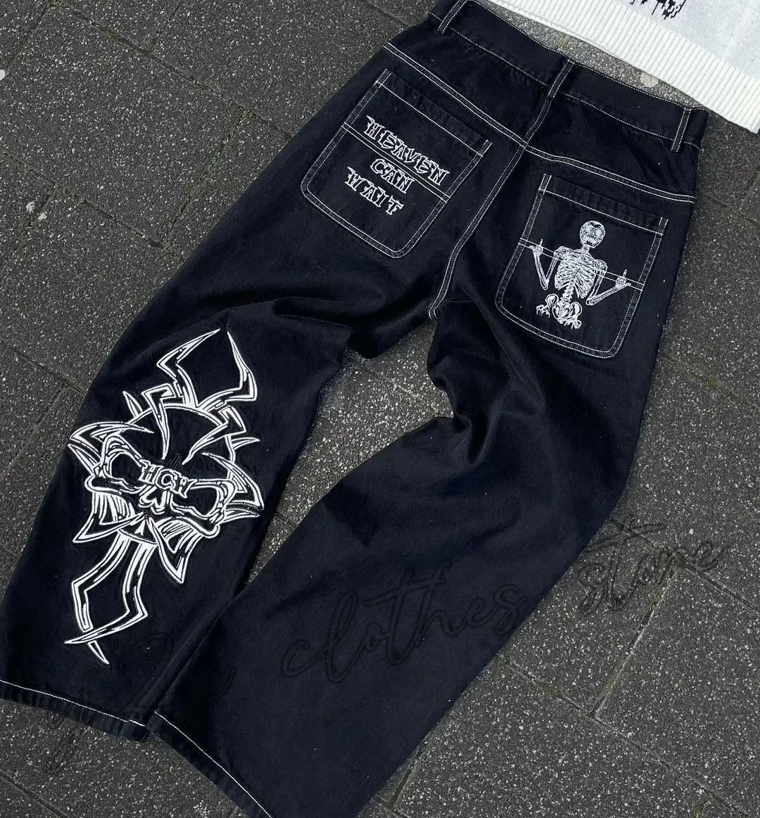 Multi Pocket  Jeans Women Casual Straight Wide-leg Pants Couple Jeans