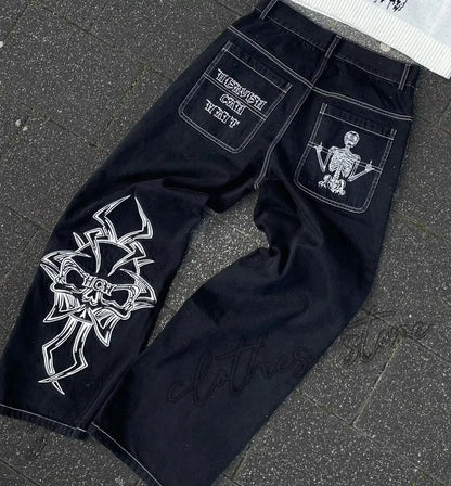 Multi Pocket  Jeans Women Casual Straight Wide-leg Pants Couple Jeans