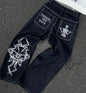 Multi Pocket  Jeans Women Casual Straight Wide-leg Pants Couple Jeans