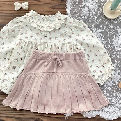 Spring Toddlers Girls Knitted Layered Skirts Ruffles Girls Pleated Skirts