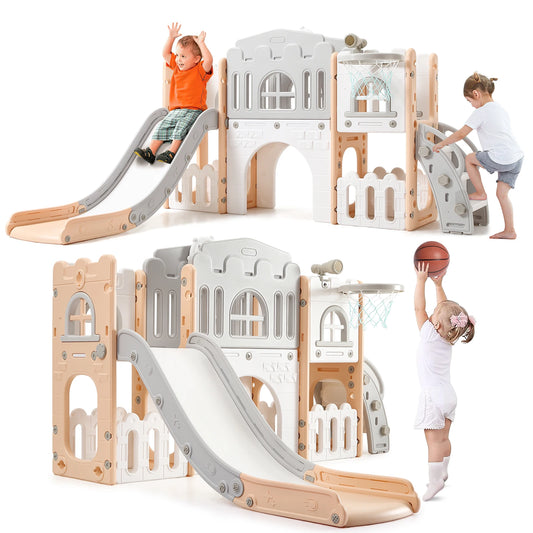 8 in 1 Indoor Kids Slide for Toddler 1-3,Indoor Playground with Slide,Basketball Hoop,Climber,TelescopeTunnel