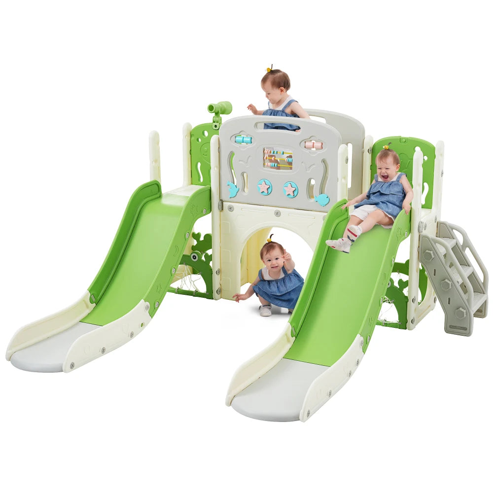 11 in 1 Toddler Slide,  for Ages 1-3 with Basketball Hoop, Playset Structure, Arch Tunnel Telescope