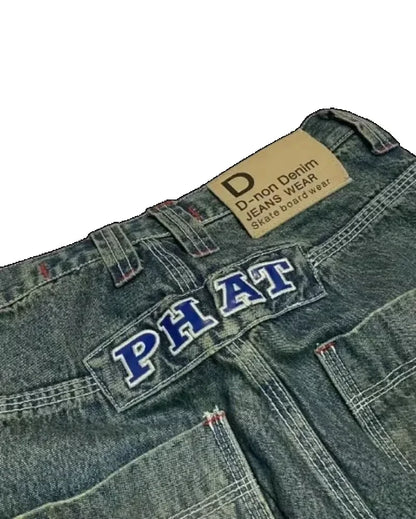Multi Pocket  Jeans Women Casual Straight Wide-leg Pants Couple Jeans