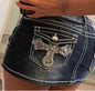 High end pocket embroidered straight leg slim fit denim shorts