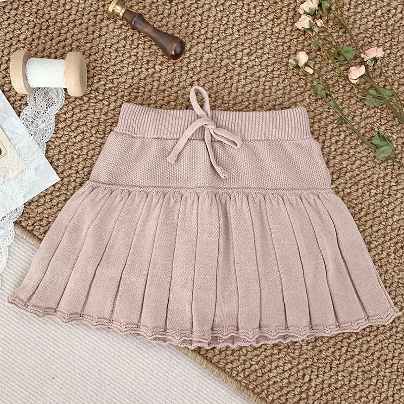 Spring Toddlers Girls Knitted Layered Skirts Ruffles Girls Pleated Skirts