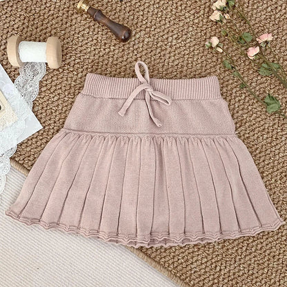 Spring Toddlers Girls Knitted Layered Skirts Ruffles Girls Pleated Skirts