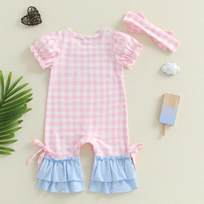 Adorable Toddler Sleeveless Romper with Matching Bow Headband Set