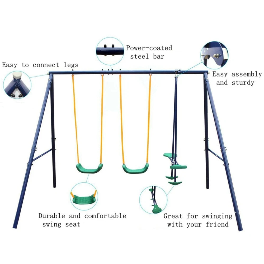 Metal Swing Set Outdoor with Glider for Kids, Toddlers Children Round Swing Sets for Backyard Playground and Park