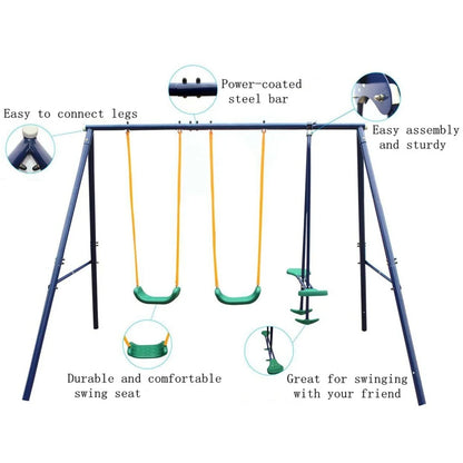 Metal Swing Set Outdoor with Glider for Kids, Toddlers Children Round Swing Sets for Backyard Playground and Park