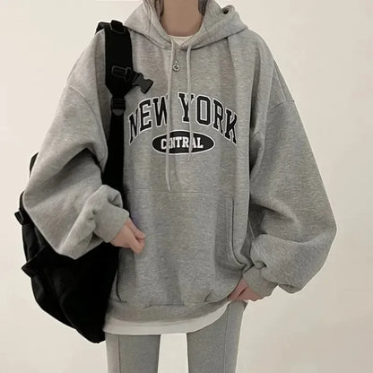 Letter Printed Hooded Sweatshirts Women Oversized Loose fit