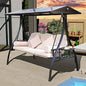 Outdoor Porch Swing with Polycarbonate Hardtop, 3 Seat Patio Swing with Convertible Backrest, 2 Side Cup Holder, Thickened Cush