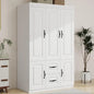 71" H Armoire Wardrobe, 3-Drawer & Shelved Bedroom Armoire with 4 Doors, Mirror & Hanging Rod.