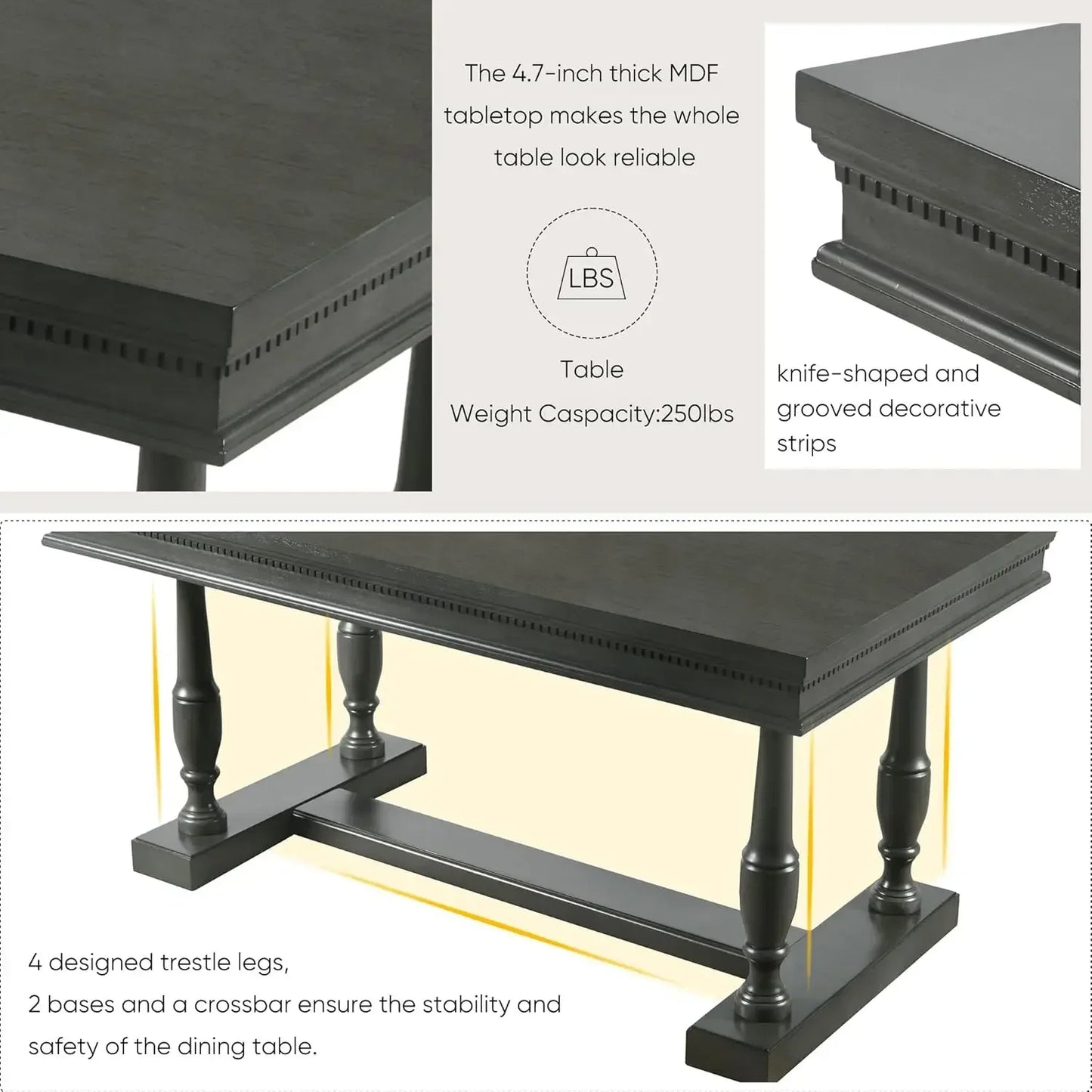 7-Piece Kitchen Dining Table Set for 6, Wood Kitchen Table and 6 Upholstered Chairs with Backrest