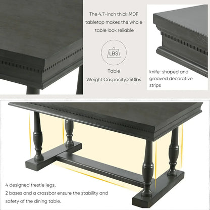 7-Piece Kitchen Dining Table Set for 6, Wood Kitchen Table and 6 Upholstered Chairs with Backrest