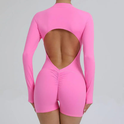 Yoga Zipper Jumpsuits Beauty Long-Sleeved One-Piece Gym Tracksuits