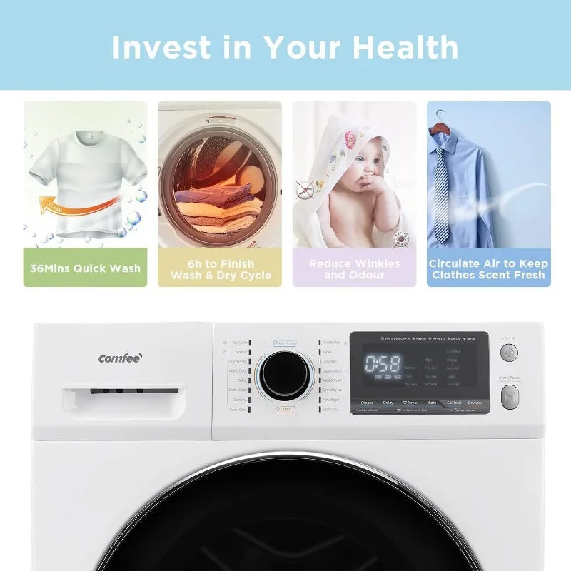24 "Washer and Dryer Combo 2.7cu.ft 26lbs Washing Machine, Front Load Full-Automatic