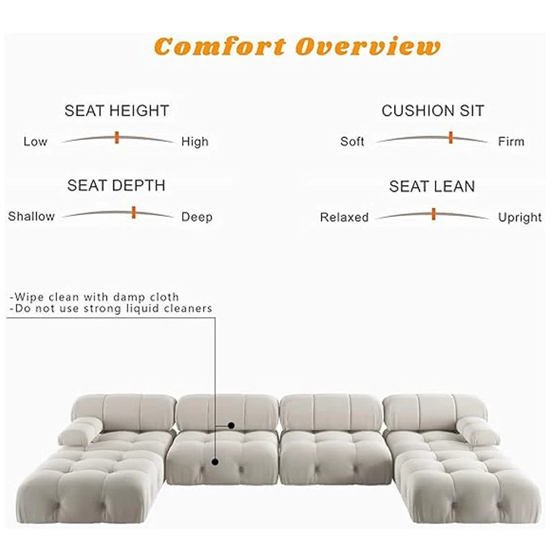 Modern Sectional Sofas Living Room U-Shaped, Minimalist Velvet Fabric Large Sofa Couches Luxury 6-Seat Couch with Ottomans