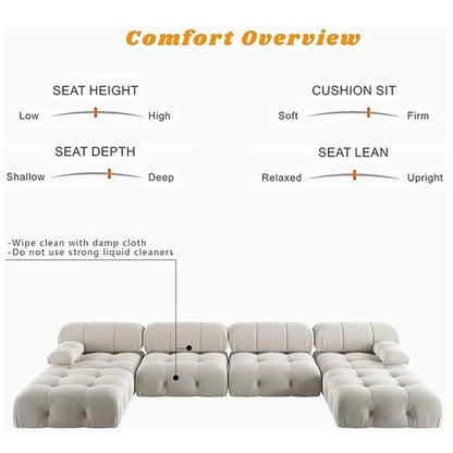 Modern Sectional Sofas Living Room U-Shaped, Minimalist Velvet Fabric Large Sofa Couches Luxury 6-Seat Couch with Ottomans