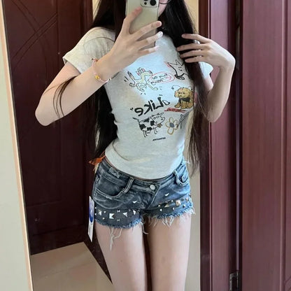 Women's Denim Shorts Luxury Design Youthful Flowy Hot XXL XL