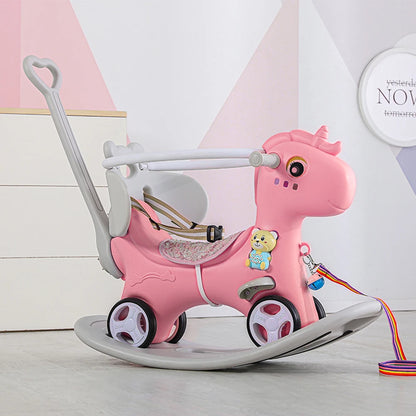 Rocking Horse for Toddlers, Balance Bike Ride On Toys with Push Handle, for Baby Girl or Boy