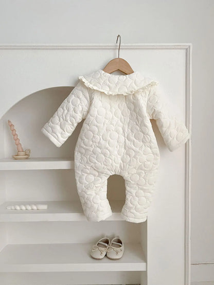 Winter New Baby Girl Warm Coat Cotton Infant Large Lapel Floral Padded Jacket Plus Velvet Thick Kids Cardigan