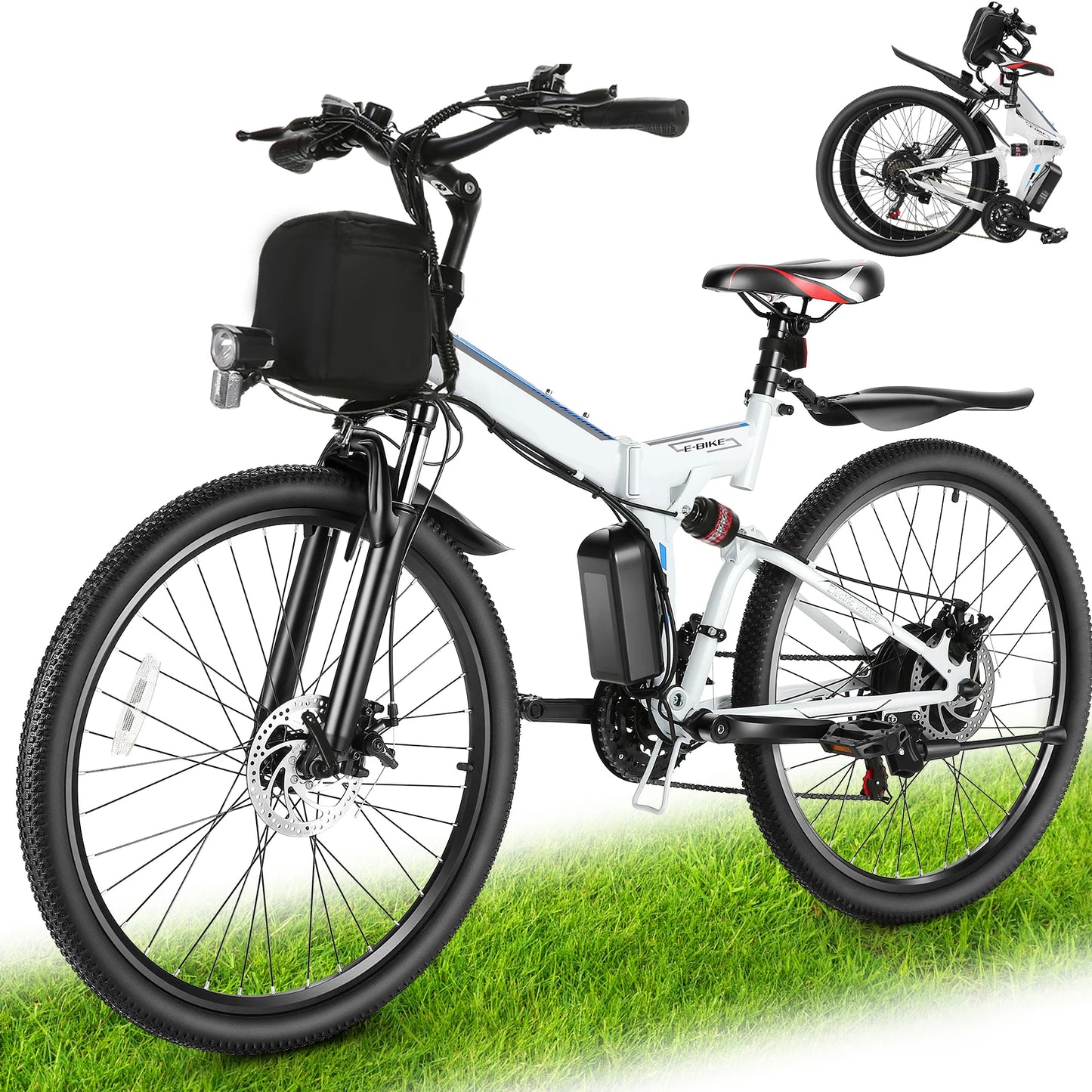 26" Folding Electric Bike for Adults, with 500W Motor,48V 20MPH Removable Battery