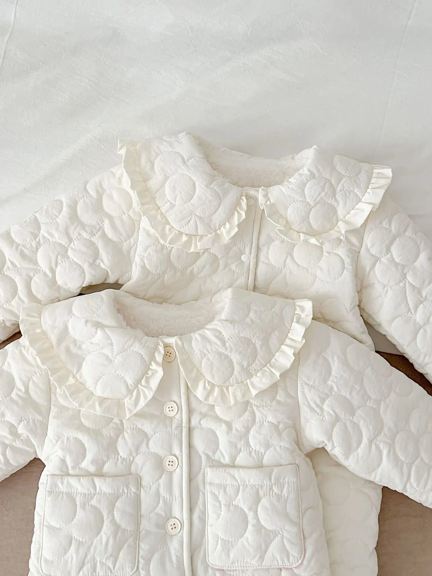 Winter New Baby Girl Warm Coat Cotton Infant Large Lapel Floral Padded Jacket Plus Velvet Thick Kids Cardigan