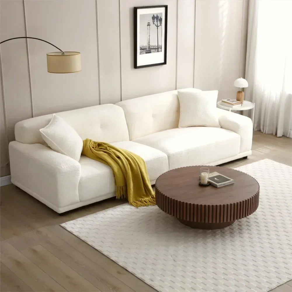 Round Coffee Table 39.37" Wood for Living Room Circle Farmhouse Modern