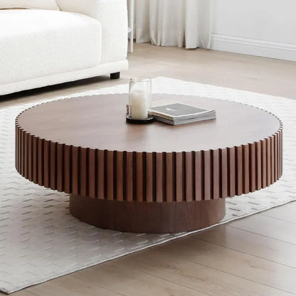 Round Coffee Table 39.37" Wood for Living Room Circle Farmhouse Modern