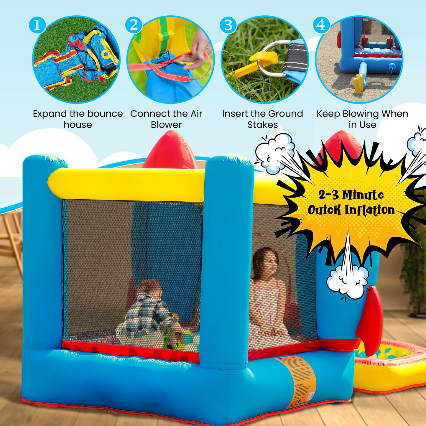 Inflatable Rocket Bounce House Castle Ball Pit for Kids Indoor Outdoor w/Blower