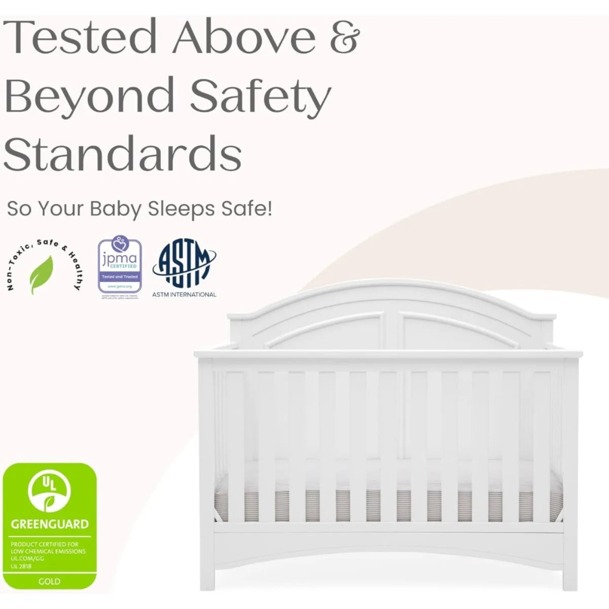 6-in-1 Convertible Crib Greenguard Gold Certified Bianca White for Nursery