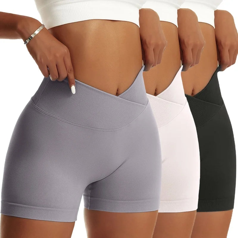 3 Pieces Women Solid Peach Hip Sports Pants Breathable Running Biker Yoga Shorts for Women