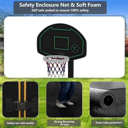Trampoline Outdoor, Large Kids Trampoline with Light, Stakes, Sprinkler