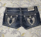 High end pocket embroidered straight leg slim fit denim shorts
