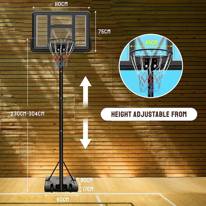 Basketball Hoop with Wheels Height Adjustable 305cm Base Filled with Water and Sand For family fun Outdoor Indoor Use