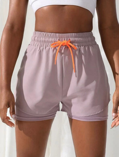 Mermaid Curve Breathable Letter Graphic 2 In 1 Sport Shorts Women Quick Dry Running Shorts Drawstring Waistband Fitness