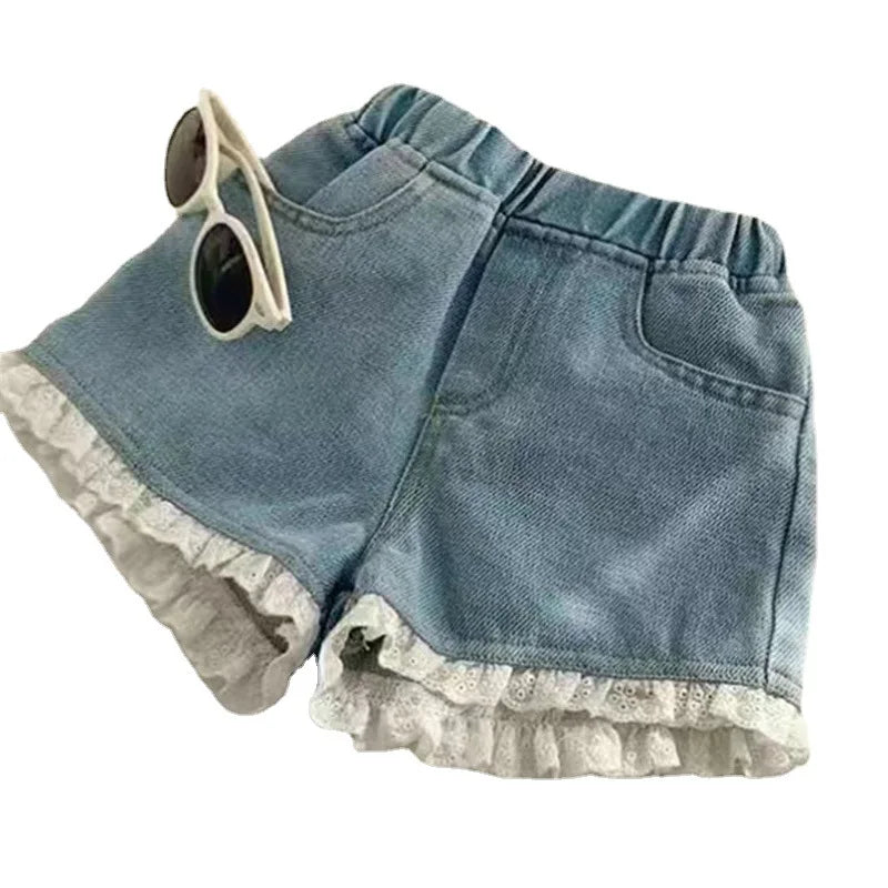Girls shorts summer denim shorts fashion lace beach shorts