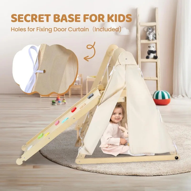 7-in-1 Indoor Jungle Gym, Climbing Set with Adjustable Swing & Secret Base Playground, for Toddlers with Net, Ladder