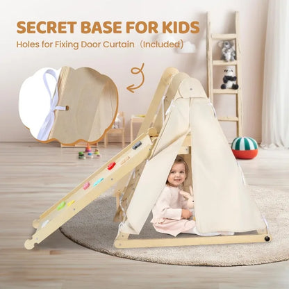 7-in-1 Indoor Jungle Gym, Climbing Set with Adjustable Swing & Secret Base Playground, for Toddlers with Net, Ladder