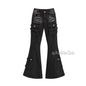 Black Low Waist Cargo Jeans Multi-pocket Stretch Bootcut Pants Women