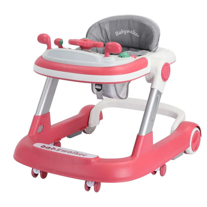 Push Walker with Detachable Feeding and Music Trays, Foldable Learning Toys, 2 In 1 Walker