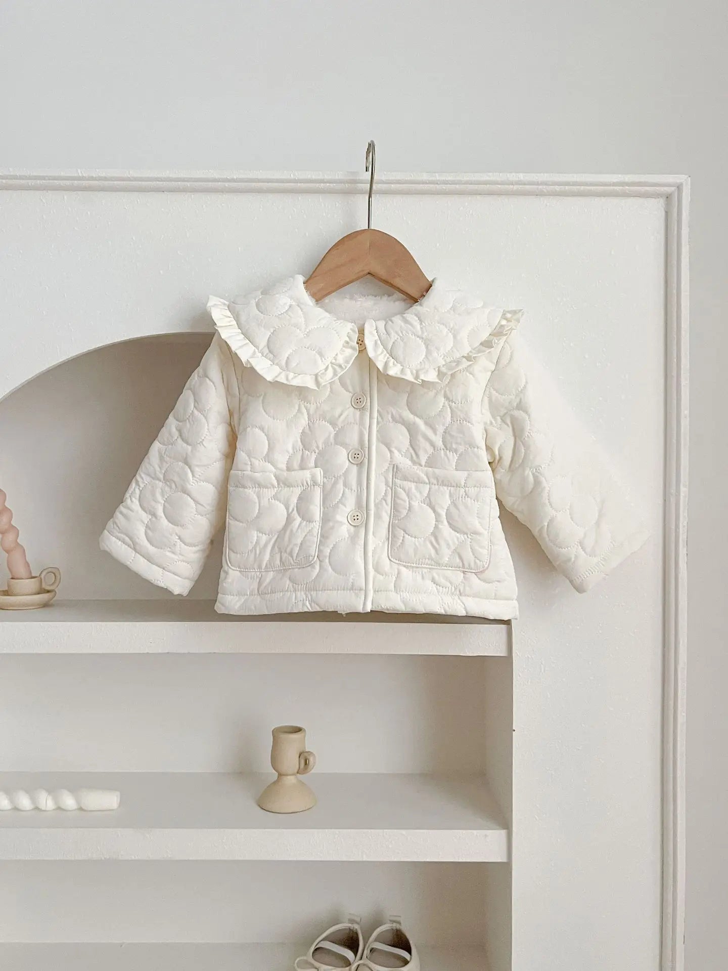 Winter New Baby Girl Warm Coat Cotton Infant Large Lapel Floral Padded Jacket Plus Velvet Thick Kids Cardigan