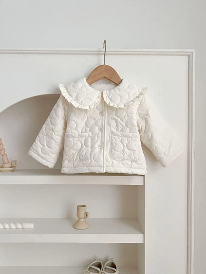 Winter New Baby Girl Warm Coat Cotton Infant Large Lapel Floral Padded Jacket Plus Velvet Thick Kids Cardigan